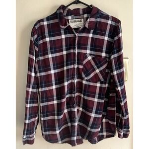Women's Garage Maroon & Blue Flannel Top Size Large